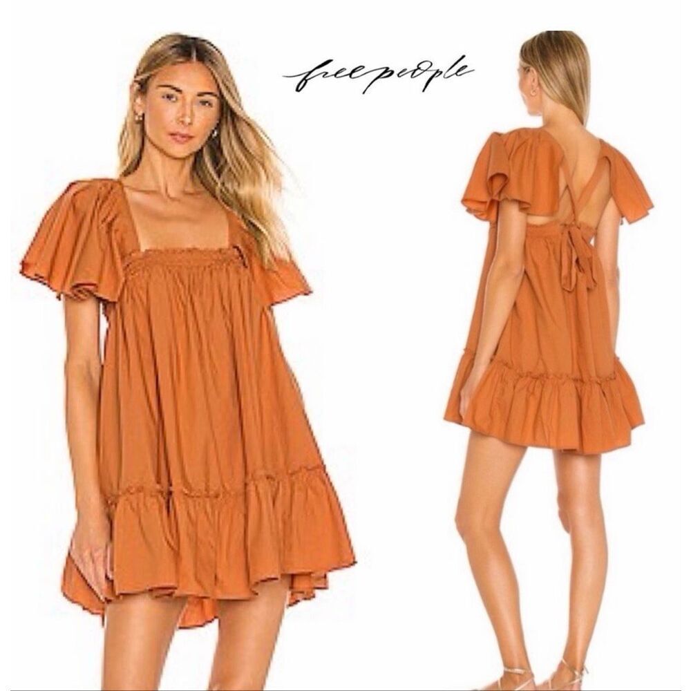 Free People Mini Dress Imogene Boho Swing Terra Orange Small‎